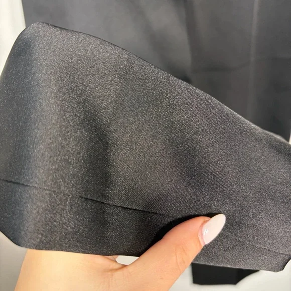 Black Satin Dress Pants Vintage Style Straight Leg Minimalist High Waist - Picture 6 of 12